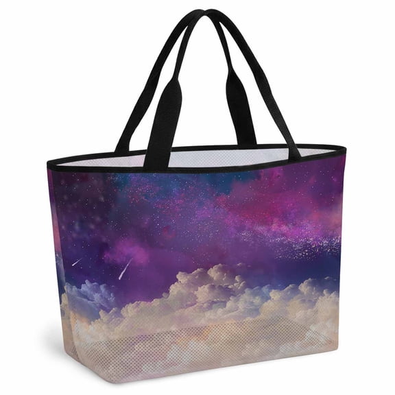 Night Sky Stars Beach Bag for Women, Large Breathable Mesh Beach Tote Bag, Shooting Star Cloud Galaxy Sandproof Lightweight Travel Bags for Vacation Picnic Swimming Pool 15.7"x15.7"x9.1"