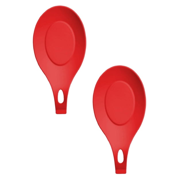 Oleegame 2PC Stainless Steel Cutlery Set Silicone Spoon Mat High Temperature Placemat Tray Kitchen Tool Red