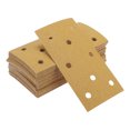 thumbnail image 1 of Hojas de lijado de gancho y bucle Unique Bargains 7.09 pulgadas x 3.74 pulgadas amarillas 50 piezas P100 rectangulares con 8 agujeros para un pulido y molienda eficientes, 1 of 1