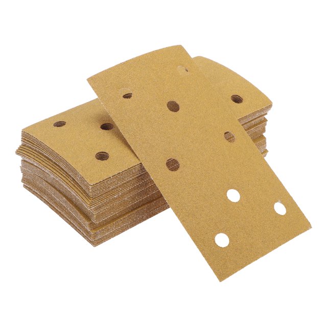 Hojas de lijado de gancho y bucle Unique Bargains 7.09 pulgadas x 3.74 pulgadas amarillas 50 piezas P100 rectangulares con 8 agujeros para un pulido y molienda eficientes