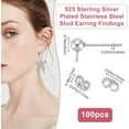 thumbnail image 2 of 1 Box 100Pcs Ball Stud Earring Findings 925 Sterling Silver Plated 304 Stainless Steel Silver Round Post with Loop for Dangle Earring Jewelry Making DIY, 2 of 6