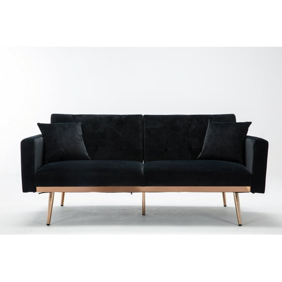 Luccalily Accent Bed Sofa,Velvet Leisure Sleeper Comfy Sofa Couch with 2 Throw Pillow, Accent Sofa Recliner,with 5 Rose Golden Metal Legs,Mid-Century Modern Velvet loveseat Sofa for Living Room