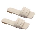 thumbnail image 2 of Sandalias de piel sintética para mujer, con banda plana, elegantes, transpirables, suaves, de color puro, para piscina y playa, color beige, 38, 2 of 8
