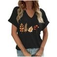 thumbnail image 2 of VKOYWKM Womens Happy Thanksgiving T Shirts V Neck Fall Tops Thanksgiving Pumpkin Graphic Tees Short Sleeve Thankful Blessed T-Shirts Holiday Top Halloween Shirts, 2 of 5