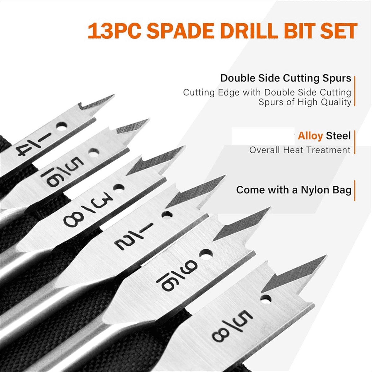 13x Spade Drill Bit Sets,Alloy Steel Paddle Flat Bit