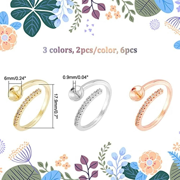 6Pcs 3 Colors Adjustable Finger Ring Blank Bases Brass Ring Settings  Without Stones for Half Drilled Beads Pearl Jewelry Ring Making US Size 7  Tray: 6mm 
