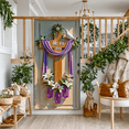 thumbnail image 7 of Easter Themed Cross Shaped Banner with Purple Drape White Lily Flowers and Dove Decoration Background Party Backdrop Easter Celebration Church Decor Easter Event Decorations, 7 of 7