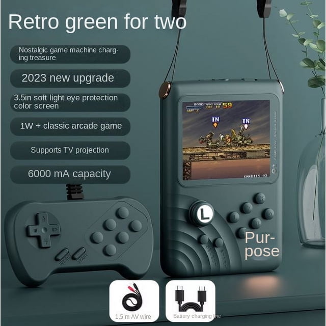 e2 arcade recargable juego de consola de 16 bits de 10000 juegos de 35 pulgadas de pantalla iPS de 6000 mah Partido de Dobles - Dobles - Verde Oscuro