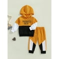 thumbnail image 3 of Qiylii Baby Boys 2PCS Pants Outfits Set, Long Sleeve Letter Color Contrasts Hoodies, Patchwork Long Pants, Toddler Spring/Fall Wear Clothes,0-4Years, 3 of 8