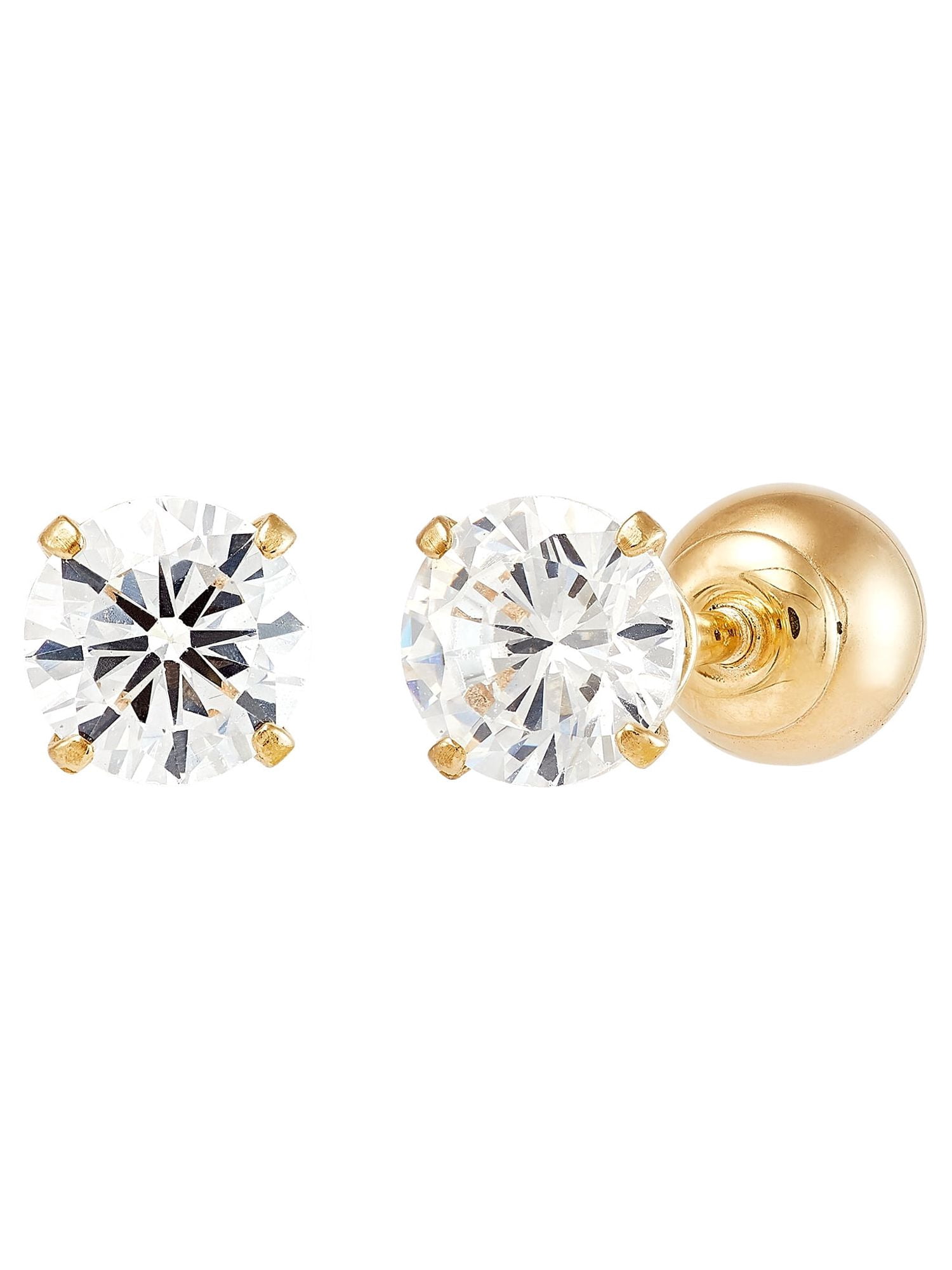 Brilliance Fine Jewelry Girls Cubic Zirconia Front Back Earrings in 10K Yellow Gold