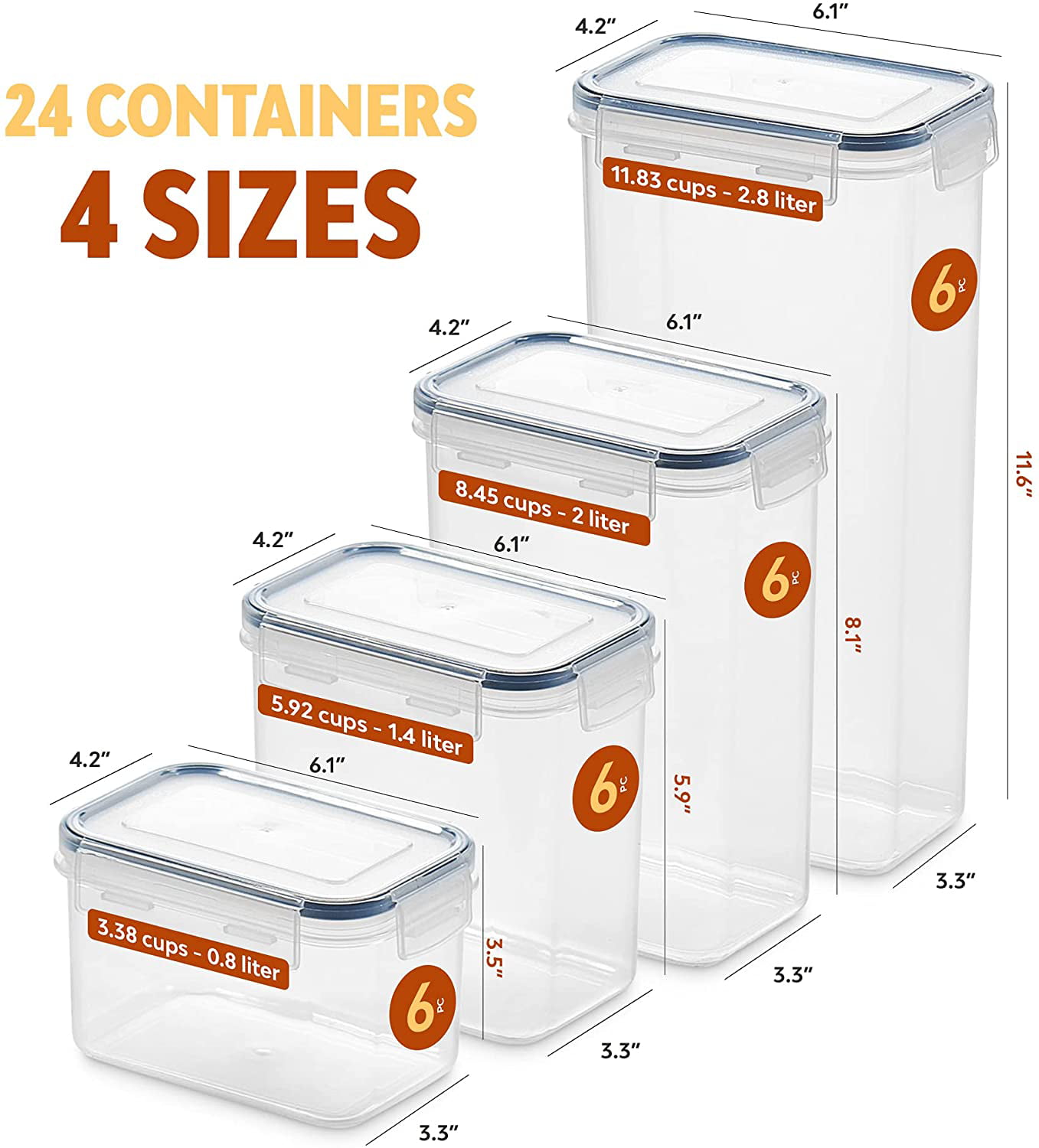 Seseno 2 Pack Extra Large Airtight Food Storage Containers - 65L / 220 oz BPA Free Clear Plastic Kitchen and Pantry Organization Canisters for Flour S