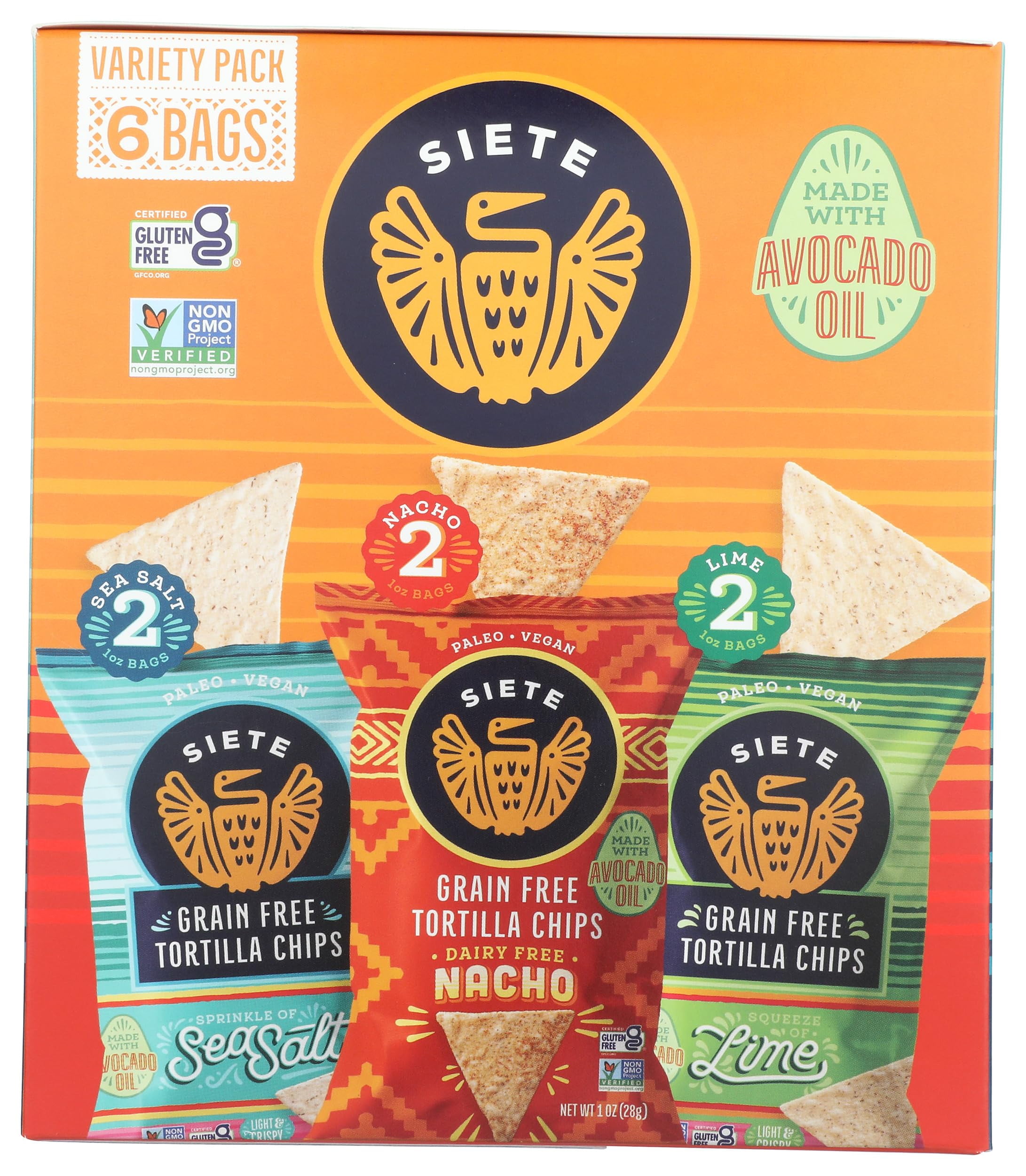 Siete Family Foods Tortilla Chip Variety Pack, 6 Pack