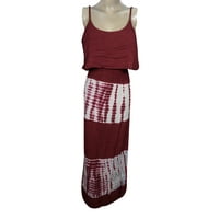Mogul Womens Maroon Tie Dye Maxi Strap Dress Casual Summer Beach Long Sundress M