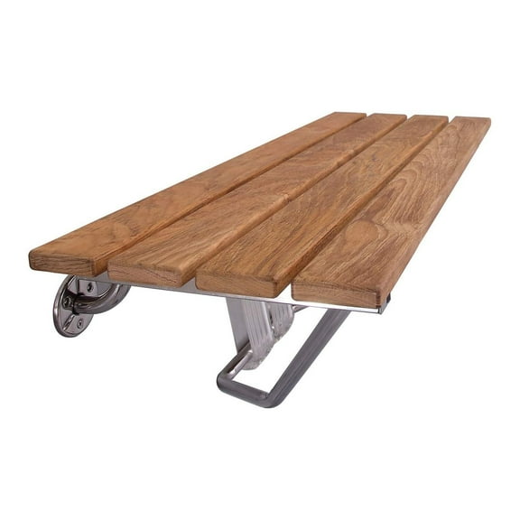 Wall Mount Foldable Shower Seat - Teak Wood & Stainless Steel - Space Saving Bathroom Seat