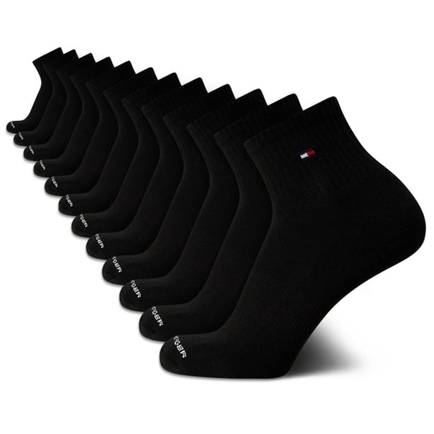 Calcetines Quarter Tommy Hilfiger para hombre, 12 unidades, color negro, tallas 7-12