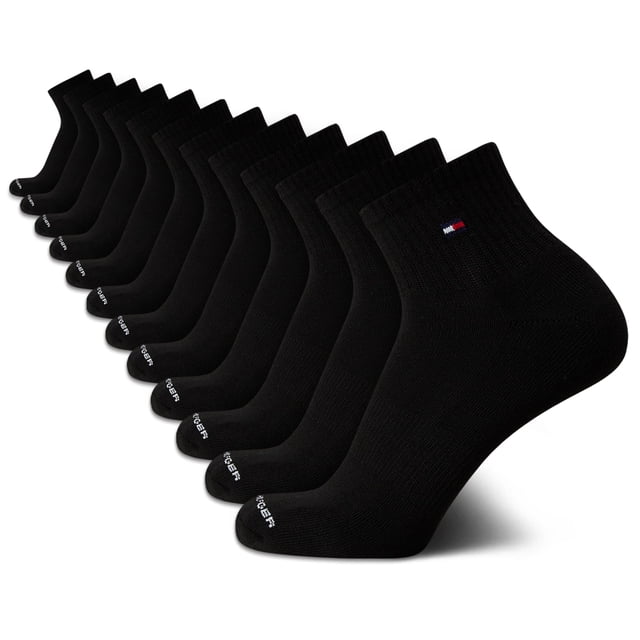 Calcetines Quarter Tommy Hilfiger para hombre, 12 unidades, color negro, tallas 7-12