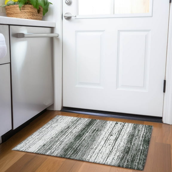 Addison Rugs Chantille Indoor/Outdoor Transitional Stripes Black Washable Rectangle Rug, 1'8" x 2'6"