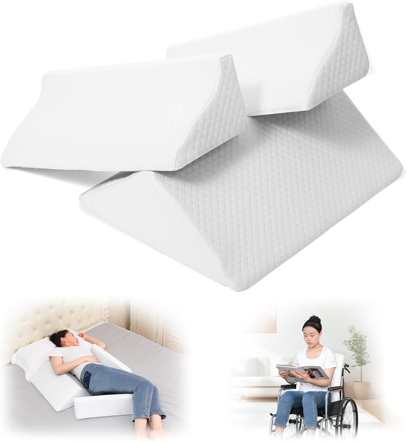 3-in-1 Side Wedge Pillow,Wedge Pillow for Back Pain Relief,Foam Wedges for Positioning in Bed,Positioning Wedges for Bed Sores,for Seniors,Caregivers,Side Sleepers,After Surgery,White