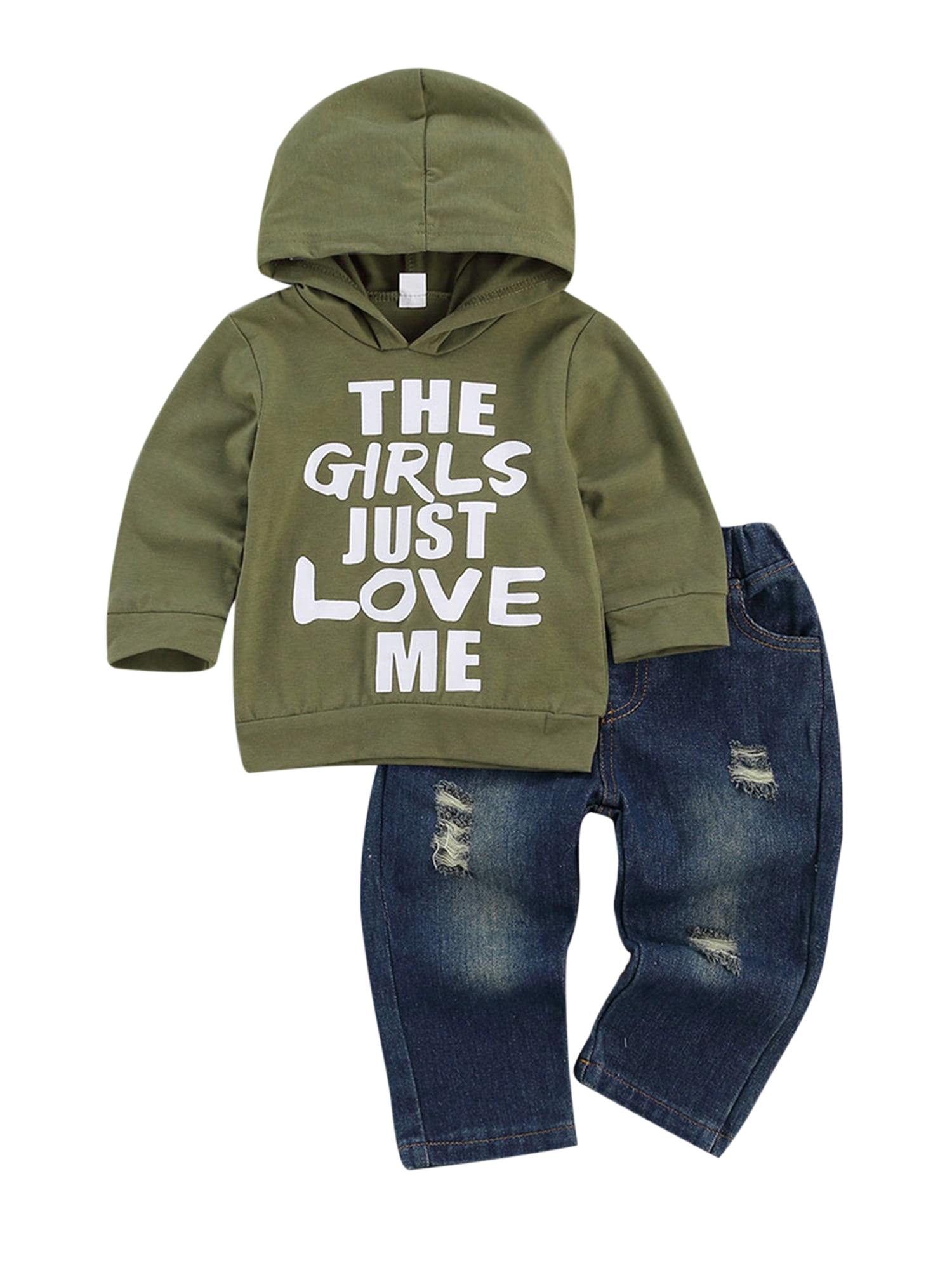 2PC Toddler Kid Baby Boy Letter Long Sleeve Tops Pants Hooded Coat Outfit Set 63 