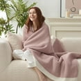 thumbnail image 7 of Chenille Waffle Knit Throw Blanket Reversible Bedding Blanket, 50"x60", Pink, 7 of 7