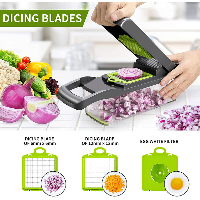 Vegetable Chopper,MoveCatcher Multifunctional 13-in-1 Food Choppers Onion Chopper  Vegetable Slicer Cutter Dicer Veggie Chopper with 8 Blades,Colander  Basket,Container for Salad Potato Carrot Garlove 