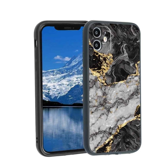 Black-And-White-Golden-Marble Phone Case, Degined for iPhone 12 Case Men Women, Flexible Silicone Shockproof Case for iPhone 12