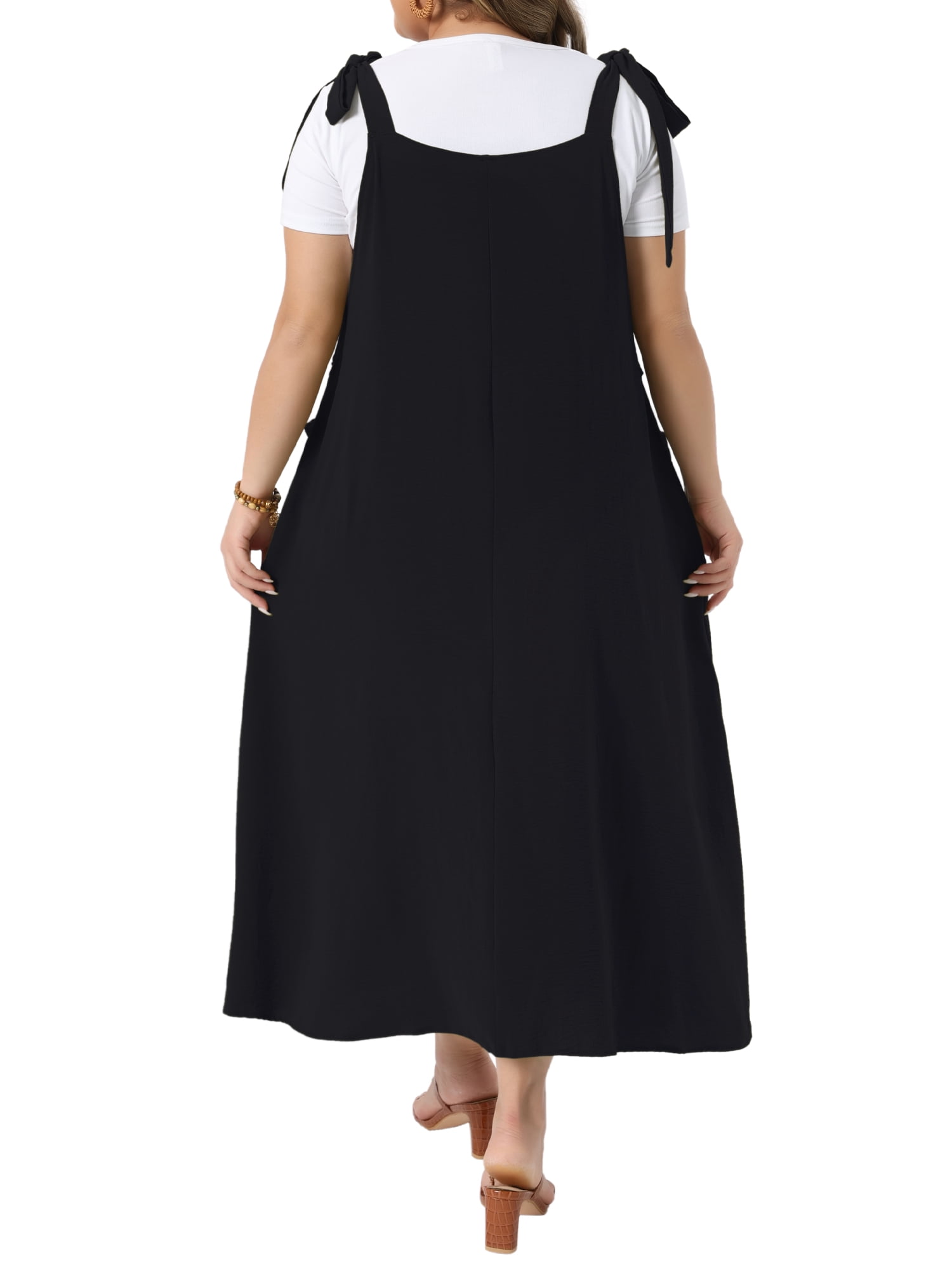 DARING DIVA Women's Plus Pinafore Dress with Pockets Overall Dress 3X Black