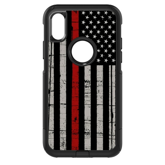 DistinctInk Custom SKIN / DECAL compatible with OtterBox Commuter for iPhone X / XS (5.8" Screen) - Weathered Thin Red Line US Flag - Show Your Support for First Responders
