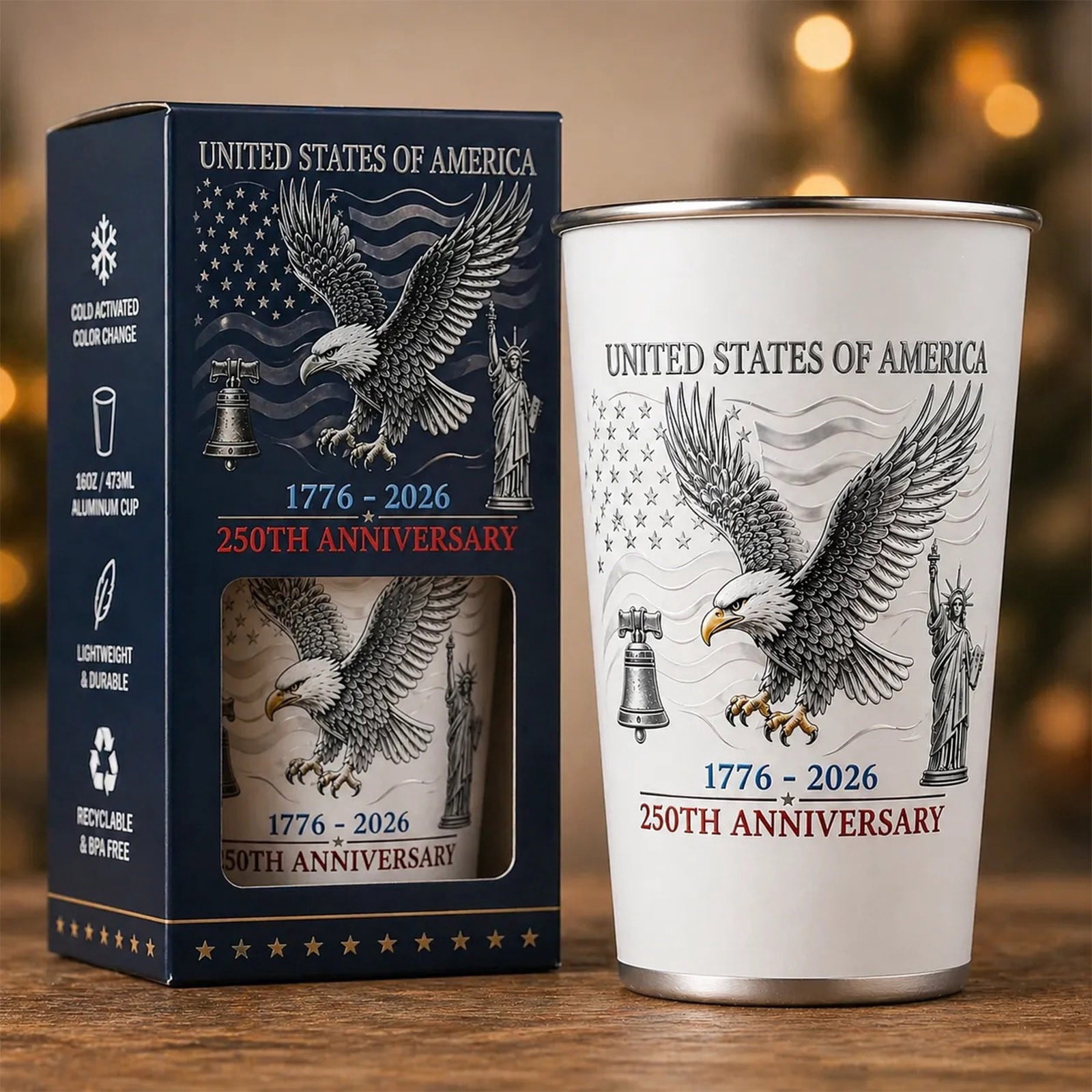 USA 250th Anniversary Color Changing Tumbler, Stainless Steel Color-Changing Insulated Mug, 16oz Cold Activated Color Changing Tumbler, Reusable BPA-Free Drink Cup