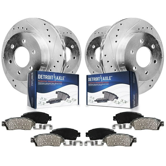 Detroit Axle - 8pc Brake Kit for Ford F-150 Expedition Lincoln Navigator Drilled Slotted Disc Brake Rotors 2018 2019  Ceramic Brakes Pads Replacement : 13.78" inch Front and 13.23" inch Rear Rotor