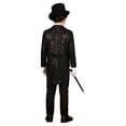 thumbnail image 2 of Hansber Kids Boys Magician Outfits Sparkly Sequin Tailcoat Blazer Jacket with Magic Wand and Hat Set for Stage Black 8, 2 of 7
