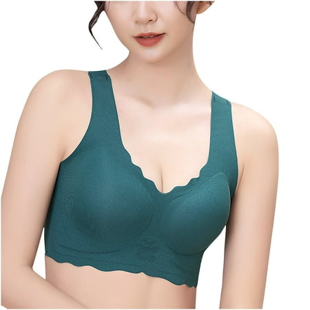 

Lovskoo Women Wireless Bralette Scalloped Cut Comfortable Bras with Support Ribbed Solid Color Solid Removable Shoulder Strap Daily Comfort Olive Green