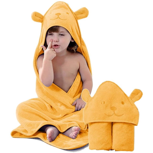 Toalla con capucha de oso para niños, 100 % tela cortada, toallas de poncho para niños pequeños para ducha, piscina, playa, cubrir, 35 x 35 pulgadas, extra grande, bata de baño para bebé, toalla absorbente suave y acogedora (amarillo) Sailing Electrónica