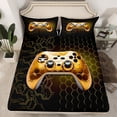 thumbnail image 2 of Homewish Gold Gamepad Gaming Twin Sheet Sets,Teen Video Game Twin Fitted Sheet,Geometric Hockeycomb Hexagon Flat Sheet For Boys Girls,Super Cozy Bedroom Decoration,3pcs, 2 of 7