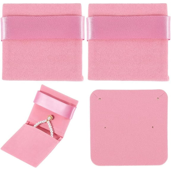 3Pcs Velvet Jewelry Flap Pouches Envelope Jewelry Bag 8.8x9.1cm Pink Overlap Folding Rectangle Microfiber Jewelry Pouch Gift Storage Bags for Jewelry Necklaces Bracelets Earrings Packing DIY