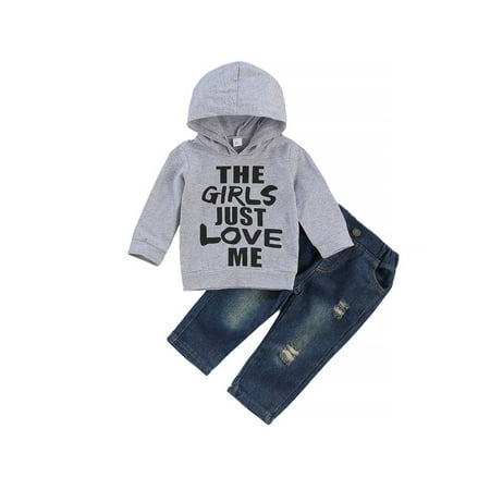 

Fullvigor Toddler Baby Boy Outfits Hoodie Sweatshirts Denim Jeans Long Pants Outfits