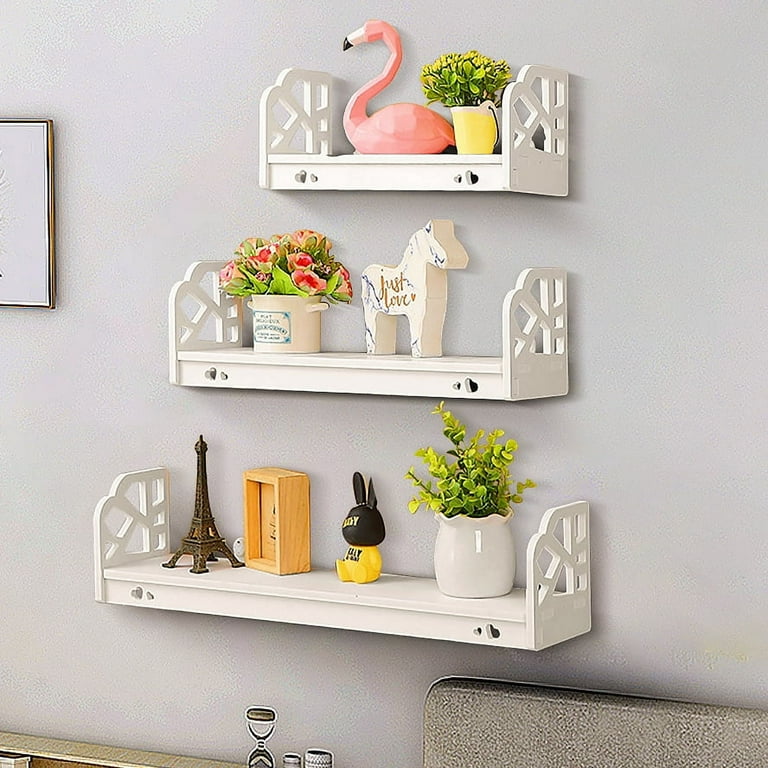 White Retro Wall Shelves Set of 3, Modern Display, Plant Holder