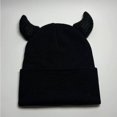 thumbnail image 2 of Bibifish Womens Horn Decor Knit Cuffed Beanie Hat Soft Knit Stretchy Soft Lightweight Casual Daily Wear Street Style Cool Stylish Hats For Ladies, 2 of 4