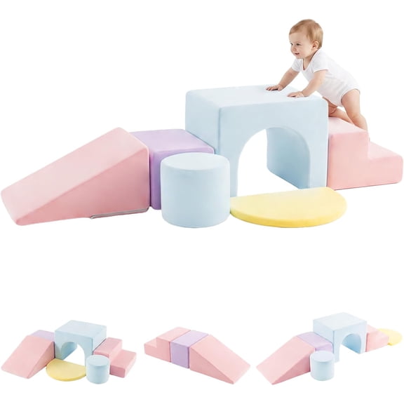OLAKIDS Toddler Climbing Toys Indoor, 6 PCS Foam Climbing Blocks for Baby Crawling Sliding, Soft Play Set for Kids Gym Playground