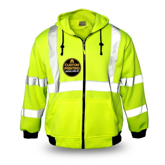 KwikSafety (Charlotte, NC) PATROL Safety Jacket (NO FUZZ Balls) Class 3 Hi Visibility Water Resistant ANSI OSHA High Vis Reflective Hoodie Winter Lightweight Construction Gear Men | Yellow Small
