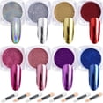 thumbnail image 1 of Polvo de uñas 8 colores 1 g/frasco espejo cromado holográfico láser resina sintética pigmento manicura decoración artística con 8 barras de sombra de ojos JM, 1 of 6