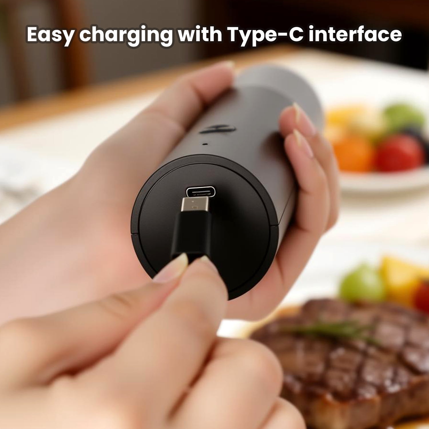 Cordless Electric Spice Grinder, USB Rechargeable Salt & Pepper Mill with Adjustable Grind, Stainless Steel Kitchen Tool