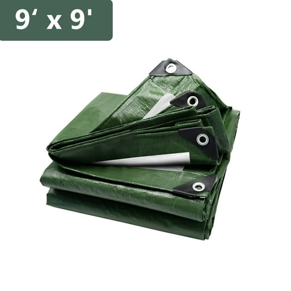 BN-LINK 9×9 Feet Tarp Cover, Waterproof & Weather Proof Multipurpose Protective Cover with Aluminum Grommets Every 6.5 ft, Heavy Duty Poly Tarp for Camping, Tent, Car, Green