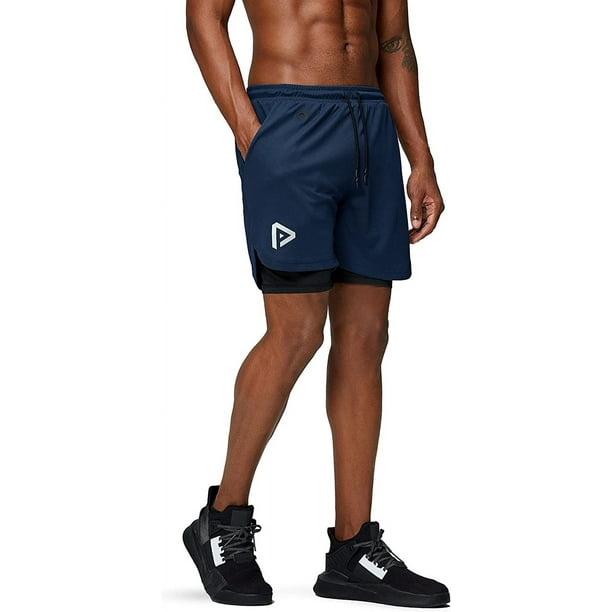 2 In 1 Running Shorts with Phone Pocket Gym Workout Quick Dry Mens
