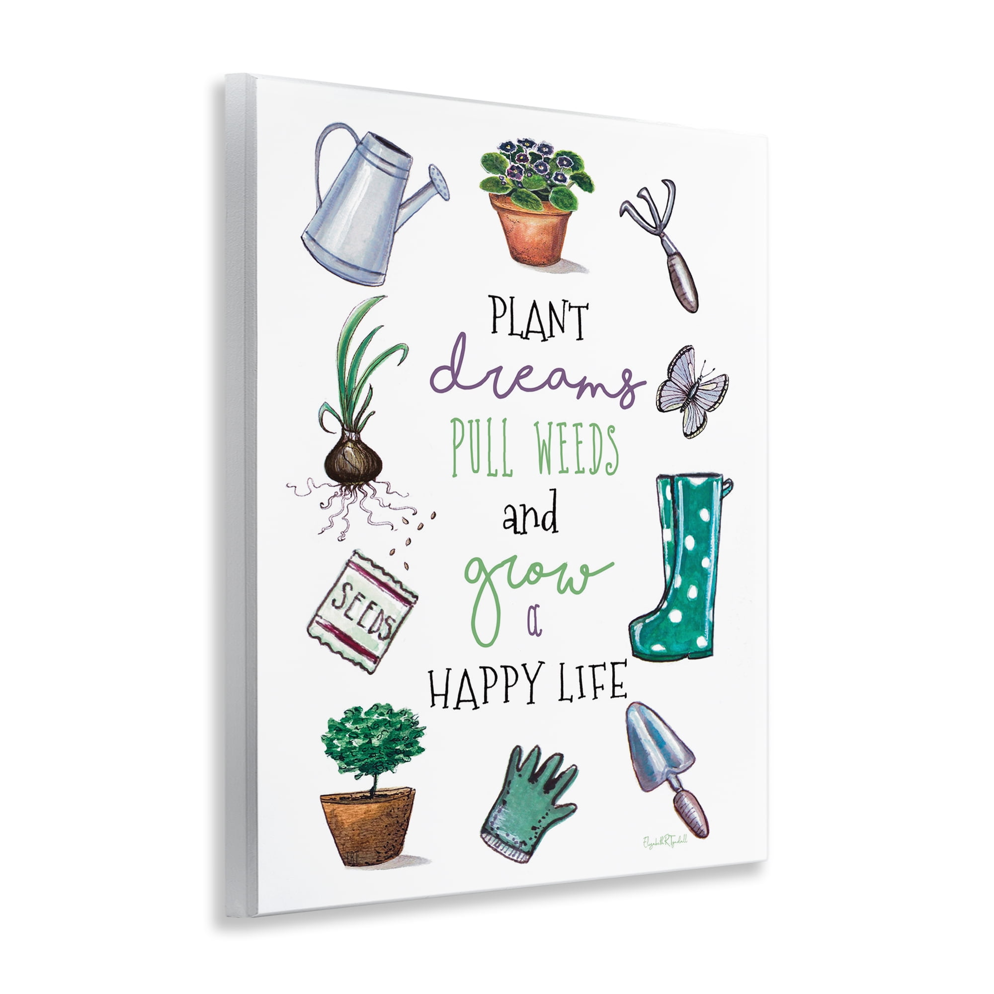 Stupell Industries Grow a Happy Life Botanical & Floral Painting Unframed Art Print Wall Art, 11 x 14