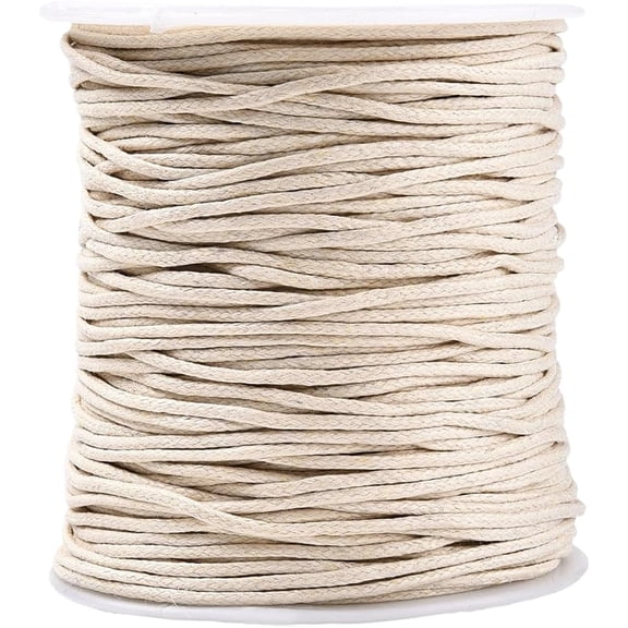 1.5MM White Waxed Cotton Cord Beige Smooth Soft Round Thread Cream Wax Bracelet Lanyard String Cords Bulk with Spool for Jewelry Making Crafts Sewing Stitching Macrame Necklace DIY Supply DIY