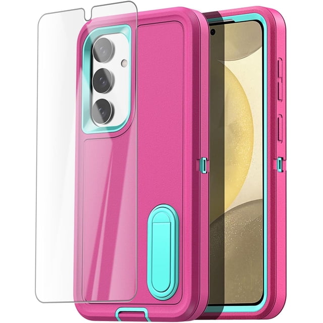 KOMI for Samsung Galaxy S24/S25 Case 5G Built-in Stand with Glass Screen Protector,Heavy Duty Drop Protection Full Body Rugged Shockproof Military Protective Tough Durable Cover for Galaxy S24/S25