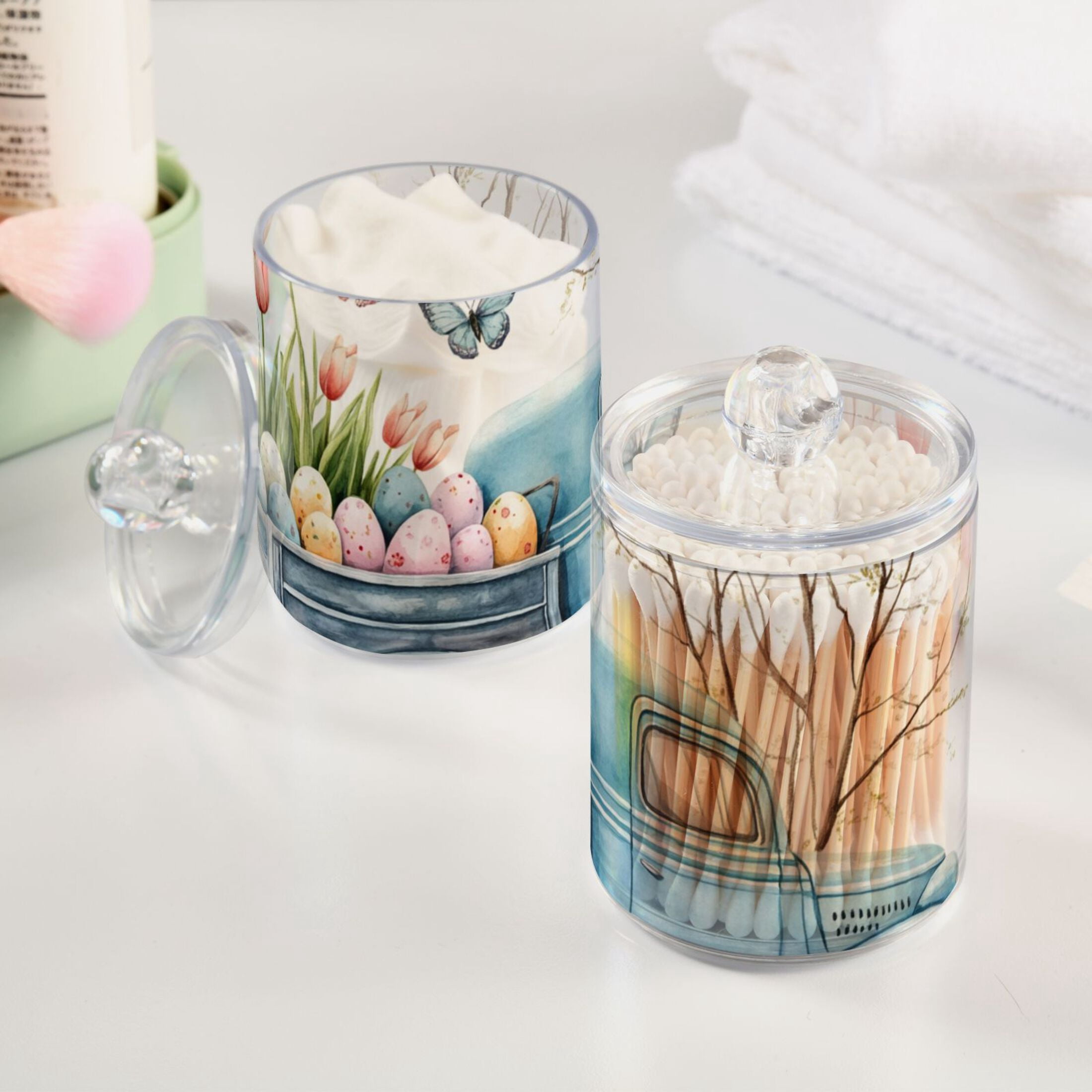 Ckdifva Blue Truck Easter Eggs Storage Jar with Lid Acrylic Organization Storage Containers Set of 4