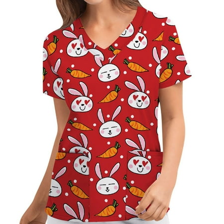 

Muxika Nursing Uniform for Womens Scrubs Tops Color Casual Working Uniform with Pocket V-Neck Work Utility & Safety Tops Nursing Worker Protective Clothing Top