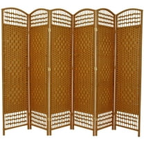 5 1/2 ft. Tall Faux Rattan Fiber Weave Privacy Screen Room Divider - Light Beige - 6 Panel